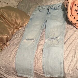 Arizona Jean Company Sky Blue Distressed Boyfriend Jeans